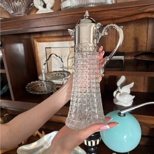 Rare Vintage Cut Crystal Pitcher with Silver-Plated Top